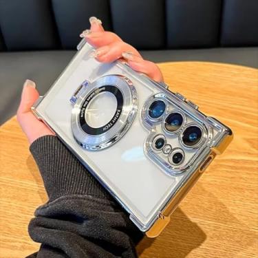 Imagem de HPQWN para Samsung A15 Luxury Magnetic Stand Capa traseira à prova de choque (para Samsung A15/prata)