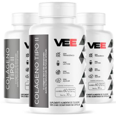 Imagem de Kit 3x Colágeno Tipo 2 Collagen Uc2 Pote 60 Cápsulas Proteina Joelho e Articulação 40mg 0% Açucar Glúten Lactose Rende 30 Doses Importado Natural - VEE