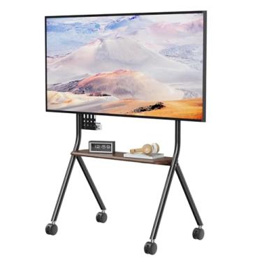 Imagem de Suporte de TV móvel com cavalete para TV LCD de 32 a 75 polegadas LCD LED OLED tela curva plana, suporte de TV de chão portátil ajustável em altura com rodas de bloqueio suporta até 59,9 kg máximo