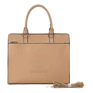 Imagem de Pasta Notebook Bolsa Bege Feminina Pu Santino