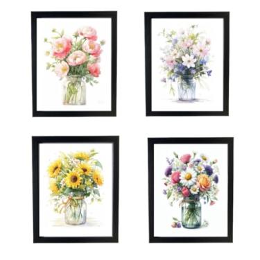 Imagem de ELEVENSPACE Decoração de parede floral, arte de decoração de parede em tela boho, arte de parede abstrata moderna para sala de estar, banheiro, impressões, pôster, 20 x 25 cm, conjunto de 6,