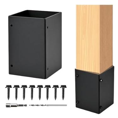 Imagem de Protetor de Poste Ajustável de Aço Inoxidável(Alcance de 3,3 A 6 Pol.) Protege Deck, Caixas de Correio de Madeira E Cercas Contra Chuva E Danos Causados Por Cortadores de Grama(Preto-1 Conjunt