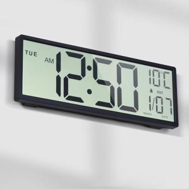 Imagem de Mee 2ou Relógio de parede digital operado por bateria, relógio digital de 38.1 cm, visor grande com data e dia da semana, relógio digital de grande número com temperatura, horário de verão automático,