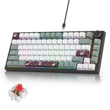 Imagem de iRoboosta Teclado mecânico para jogos 75% verde, teclado RGB personalizado de troca a quente com botão, suporte de junta com fio TKL teclado vermelho switch 75%, teclado mecânico cremoso (82 verde