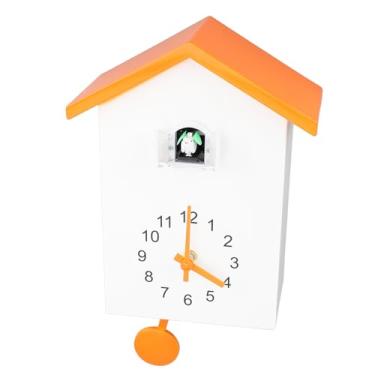 Imagem de Relógio de parede para casa de pássaros, chamada de voz, elegante, decorativo, pêndulo, relógio de parede para escritório, quarto, sala de estar (Telhado Laranja)