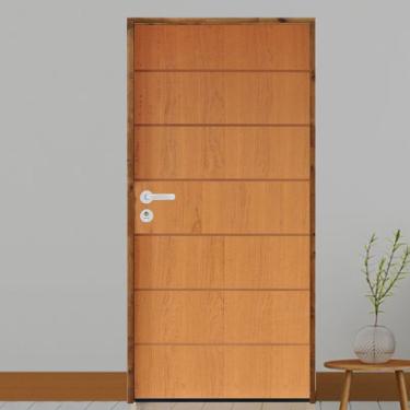 Imagem de Kit Porta De Madeira 210X72Cm Batente 11Cm Fechadura Stilo Cromada Externa 2 Imbuia