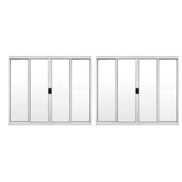 Imagem de Kit Com 2 Janelas De Alumínio De Correr 100x200cm 4 Folhas Hale Esquadrias Branco
