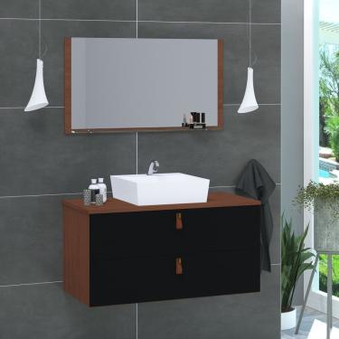 Imagem de Conjunto Gabinete De Banheiro Berlim 80 Cm Natura Preto