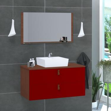 Imagem de Conjunto Gabinete De Banheiro Berlim 80 Cm Natura Vinho