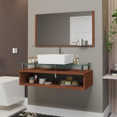 Imagem de Conjunto Gabinete Banheiro 80cm Com Tampo De Vidro Jade Natura