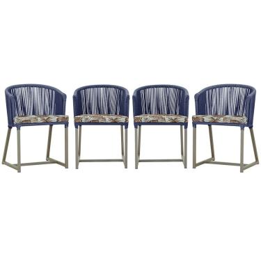 Imagem de 4 Cadeiras De Jantar Noronha Fendi Corda Náutica E6 Trama Azul