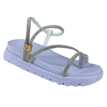 Imagem de Sandália Feminina  Detalhes em strass Rasteirinha Antiderrapante papet