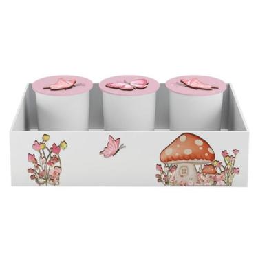 Imagem de Trio de Potes e Bandeja Kit Higiene MDF Cogumelo - Neném na Nuvem, ROS