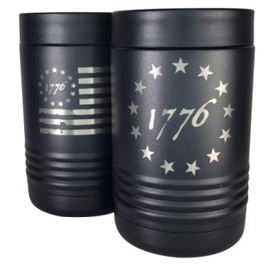 Imagem de Flaskimo Bandeira Betsy Ross E Refrigerador De Latas Aço Inoxidável Com Parede Dupla Americana, Capacidade Para 12 Ou 16 Garrafas - Gravação Frente Verso, Incluindo Adesivo Dos Eua (Betsy 1776)