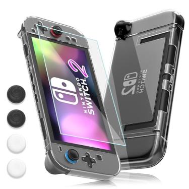 Imagem de FUNDIARY PC+PC Clear Protective Case for Switch 2(2025), Shock-Absorption Accessories for Switch 2 Game Storage & Controller with Hard Protective Cover Skin, Screen Protector and 4 Thumb Caps