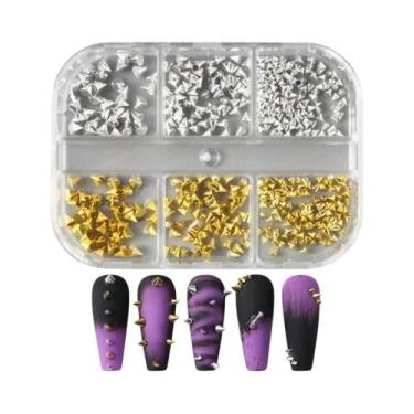 Imagem de Pregos De Unha Punk Dourados E Pretos, Mini Cones De Metal 3D, Tachas 