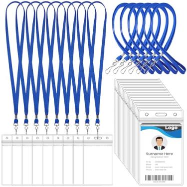 Imagem de Marspark Conjunto de 50 cordões de crachá com suporte de identidade, crachás de identificação transparentes, prendedor a granel, porta-cartões de plástico à prova d'água para adultos, crianças,