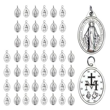 Imagem de Medalha milagrosa, pacote com 50, medalhas milagrosas de prata de 2,5 cm, pingente católico para mulheres, colar e rosário, pingentes religiosos de cruz de Virgem Maria para fazer joias, Medalla De La Virgen Milagrosa