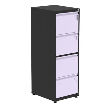 Imagem de Armário De Arquivo Oficio 4 Gavetas Pandin 47 Cm (larg) Aço Preto C- Frente Gaveta Lilás C- Chave