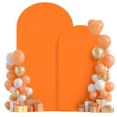 Imagem de Conjunto com 2 capas de fundo de arco laranja de 1,8 m, elastano com elástico para arco de casamento, topo redondo, arco de Chiara, para decoração de fundo de festa de aniversário, banquete, foto