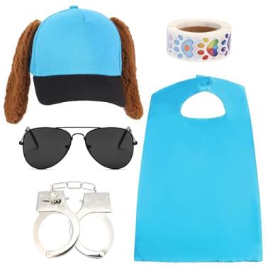 Imagem de Kyson Fantasia infantil de herói de cachorro, roupa de polícia, 5 peças, inclui capa de chapéu de orelha de cachorro azul para Dia das Bruxas Dia do Livro Festa Animal, Conjunto um, Tamanho Único