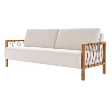 Imagem de Sofá Joe Linho cor Bege e Fibra Algodão Marrom com Base Madeira Amendo