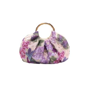 Imagem de Verdusa Bolsa feminina elegante floral de lantejoulas para noite com alça superior e alça superior plissada, Roxo malva, One Size