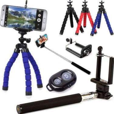 Imagem de Kit Bastão Pau de Selfie com controle + Mini tripé flexível suporte ce