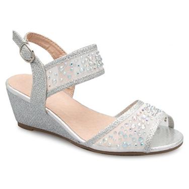 Imagem de Olivia K Sandália feminina Peep Toe com tira no tornozelo com fivela ajustável - adorável, confortável, casual, Strass prate, 1 Big Kid