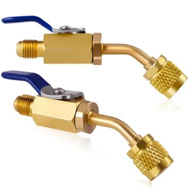 Imagem de Otoolling 2 peças R32 R454B Adaptador de refrigerante 1/10.2 cm alargador fêmea x 1/10.2 cm macho flare, válvula esférica, mangueira adaptador de latão compacto HVAC acessórios de baixa perda para