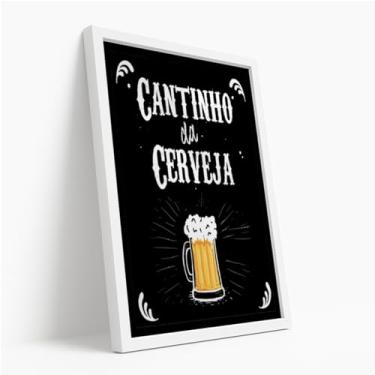Imagem de Quadro Decorativo Cantinho da Cerveja Com Moldura Bar Churrasco Bebida Cervejeira Criativo Preto Frase Divertido Masculino Cozinha Garagem