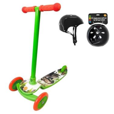 Imagem de Kit Patinete Menino Dinossauro Verde Radical Com Capacete - DM Toys