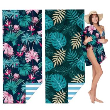 Imagem de ZSYTZL 2 peças de toalha de praia, 71 x 32 grandes, secagem rápida, portátil, para família, casal, acampamento, itens essenciais, viagem, piscina, Havaí, floresta tropical