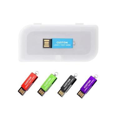 Imagem de Pen drive USB personalizado, pacote com 100 unidades de pen drive giratório personalizado USB 2.0 com chaveiro, ideal para presentes corporativos, eventos de negócios e brindes promocionais (4 GB, com