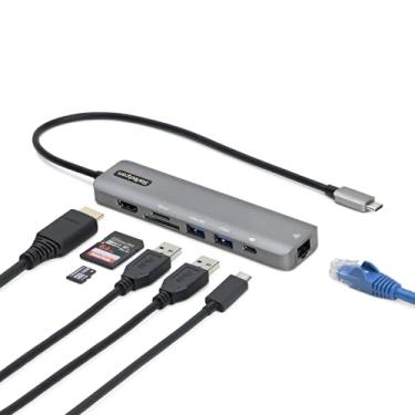 Imagem de StarTech.com Adaptador multiportas USB C - USB-C para 4K 60Hz HDMI 2.0, 100W PD Pass-Through, SD/MicroSD, hub USB de 2 portas, GbE, Mini Dock USB Tipo-C, cabo anexado de 30.5 cm, substitui DKT30CSDHPD