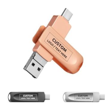 Imagem de Pen drive USB OTG personalizado, pacote com 50 unidades giratórias de metal 4 em 1, multifuncional, pen drive USB 3.0, ideal para brindes corporativos e brindes promocionais (64 GB, sem caixa)