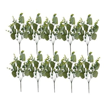 Imagem de 10 peças de plástico simulação de plantas verdes caules e folhas, decoração de arranjo de flores para casa Gypsophila buquê de eucalipto
