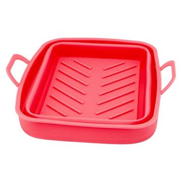 Imagem de Fritador de fritadeiro resistente ao calor de silicone Fritadeiro reutilizável revestimento de panela com design de ranhura para fritadeiras de ar Deep Fryers Non Stick Fácil de (Vermelho)