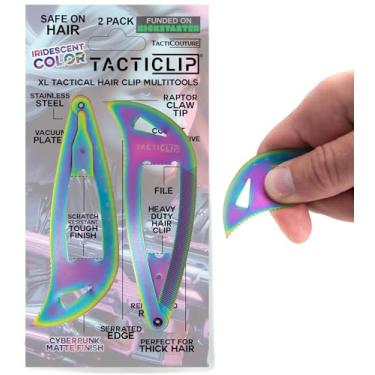 Imagem de Tacticlip - Presilhas multiferramentas Cyberpunk XL Snap Hair Clip em iridescente para cabelos grossos, pacote grande com 2, metal tático de aço inoxidável, acessórios femininos de salão jumbo