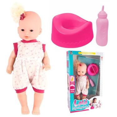 Imagem de Boneca Com Penico E Mamadeira Infantil Menina 40 Cm Com Roupinha Para 