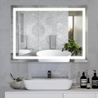 Imagem de Espelho Grande Retangular 70x130 Cm Jateado Com Led Lapidado - Espelho