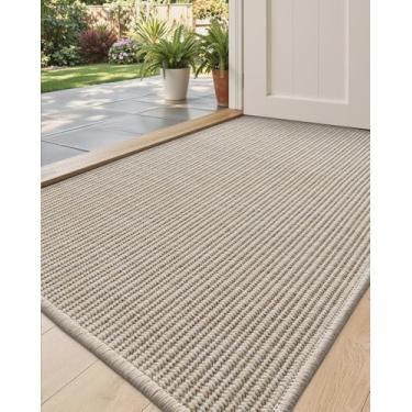 Imagem de DEXI Tapete de porta entrada frontal 61 x 99 cm, tapetes de entrada internos antiderrapantes, capacho de boas-vindas de entrada lavável, caçador de sujeira discreto para pátio, bege claro e cinza