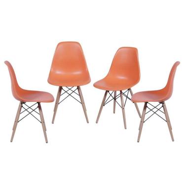 Imagem de Kit 4 Cadeiras Boxbit Dkr Eames Base Em Madeira Laranja