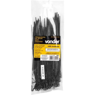 Imagem de Abraçadeira Nylon Parafusos 200 X 3,6 Mm Preta 100 Peças Vonder