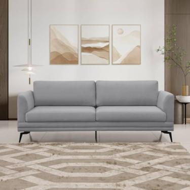 Imagem de Sofá Living Elegante Poemme 2,20mt Pé De Ferro - Linho Cinza