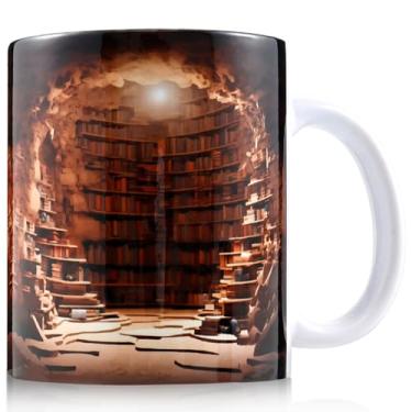 Imagem de PoDhey Caneca de estante 3D 325 ml criativa 3D biblioteca prateleira caneca cerâmica branca 3D livro xícara de café decorativa multiuso xícara de café para leitores, amantes de livros, mulheres e