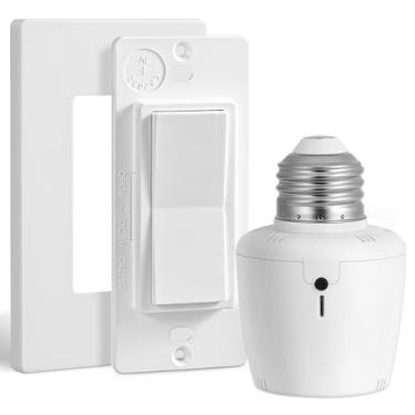 Imagem de SURAIELEC Tomada de luz de controle remoto, interruptor de parede decorativo sem fio de 3 m, soquete de lâmpada inteligente E26, sem fiação, sem WiFi, interruptor de luz sem fio para lâmpadas de