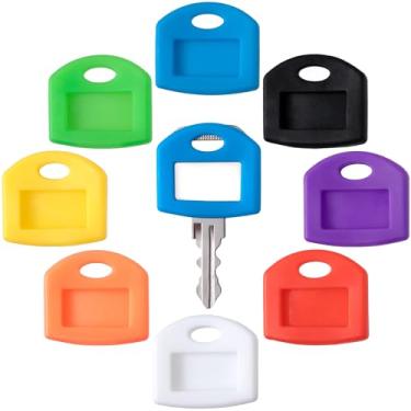 Imagem de BEIQIYA 8 peças de etiquetas de tampa, capas de plástico de PVC para chaves regulares, acessórios de identificação de chaveiros coloridos com etiquetas em branco e impressas para homens e mulheres - 8