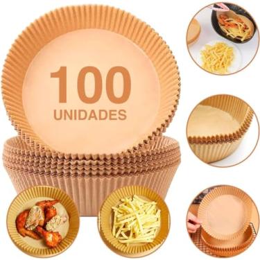 Imagem de Kit com 100 formas descartáveis de papel para Air Fryer, forro Antiaderente para fritadeiras