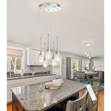 Imagem de Cenzoz Luzes Pendentes Modernas para Ilha da Cozinha Lustre LED Regulável Cristal Glam Iluminação Pendente de Teto para Sala de Jantar Corredor Lâmpada de Quarto Níquel Escovado
